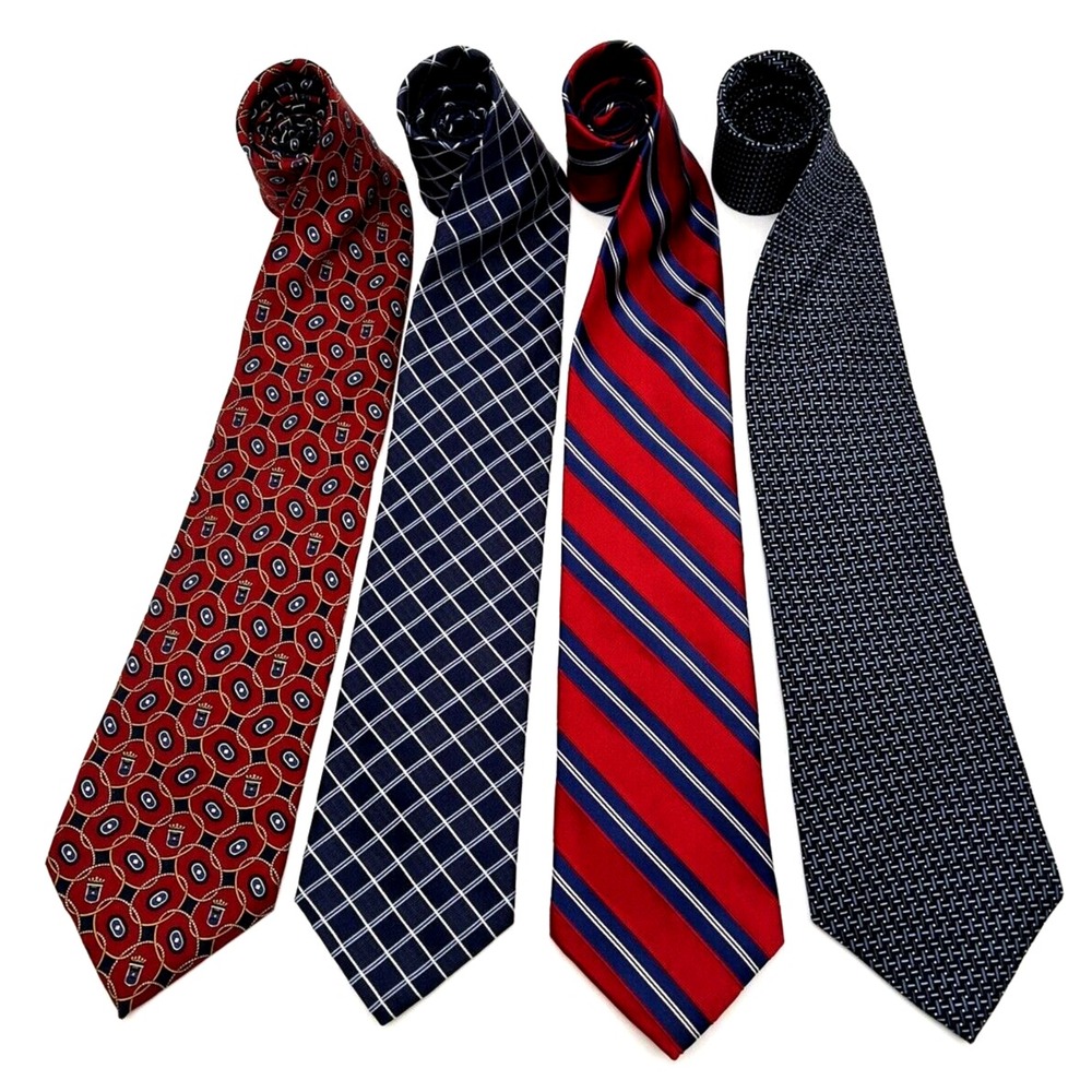 Tommy Hilfiger Red & Navy Patterned Silk Tie Lot (4)